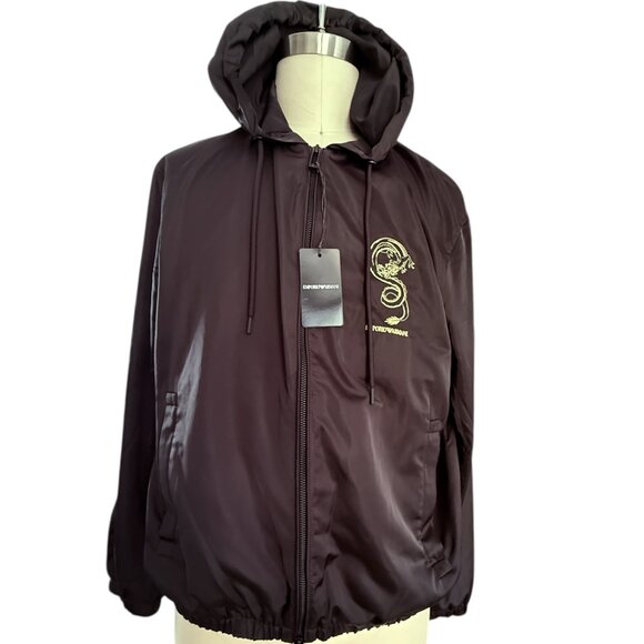 EMPORIO ARMANI Mens Jet Black Ltd. Ed. Hooded Lunar New Year Dragon Jacket, 52 - Picture 2 of 14